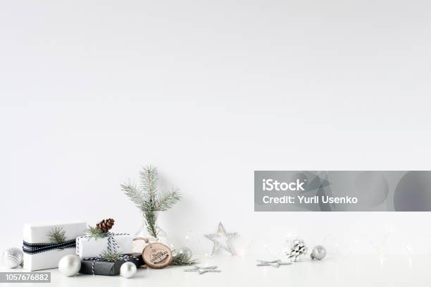 Christmas Wall Mockup Scandinavian Style Wall Art Stock Photo - Download Image Now