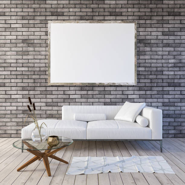 istock mock up poster with vintage hipster loft interior background 3D render 1057693386