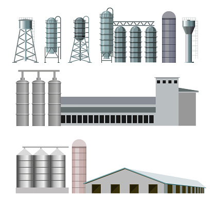 Set of farm buildings and constructions. Vector illustration