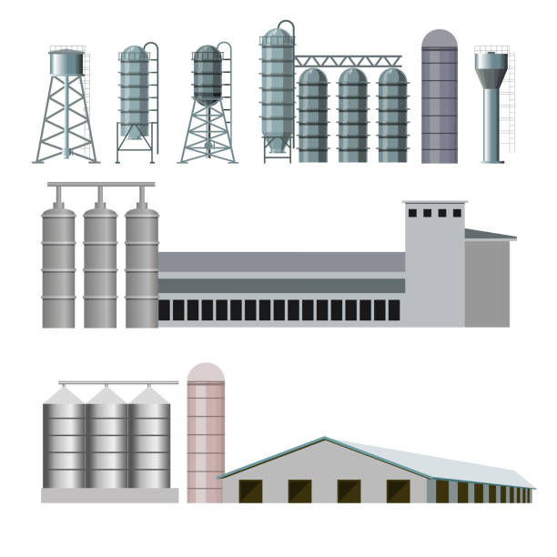 Farm buildings and constructions Set of farm buildings and constructions. Vector illustration granary stock illustrations