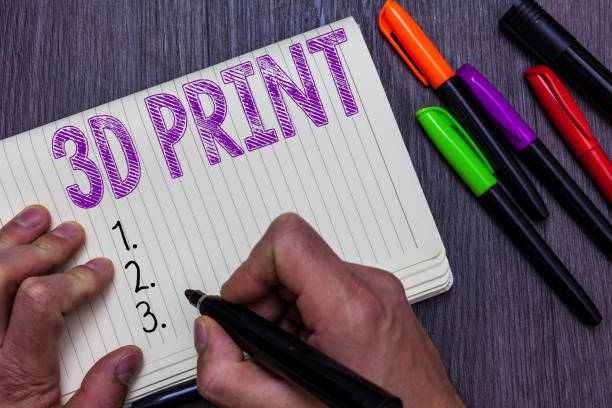 istock Text sign showing 3D Print. Conceptual photo Printing tridimensional things Advanced Manufacture technology Man holding marker notebook paper communicating ideas Wooden background. 1057699430