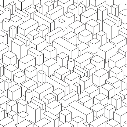 isometric city in monochrome , seamless pattern