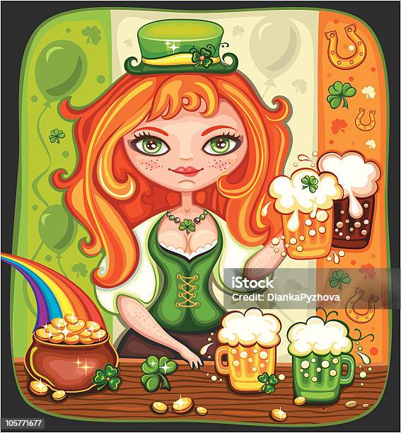 Ilustración de Linda Chica Sirve Saint Patricks Day y más Vectores Libres de Derechos de Adulto - Adulto, Adulto joven, Bandera de la República de Irlanda