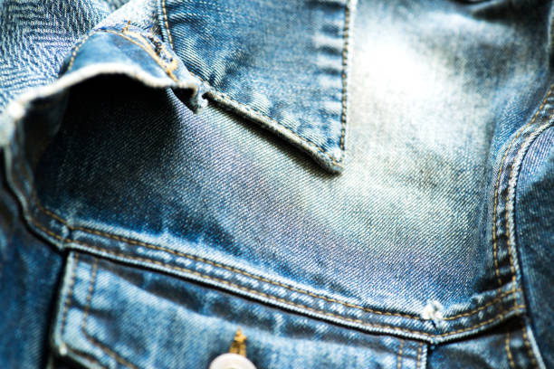 Collar detail of denim jacket stock photo