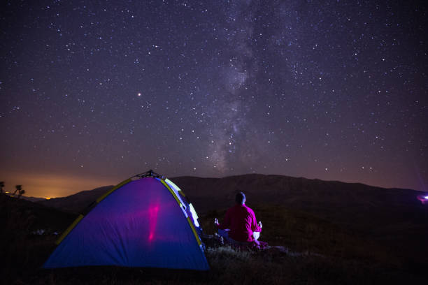 istock Camping In Outdoor Under Sky With Milky Way 1057732148