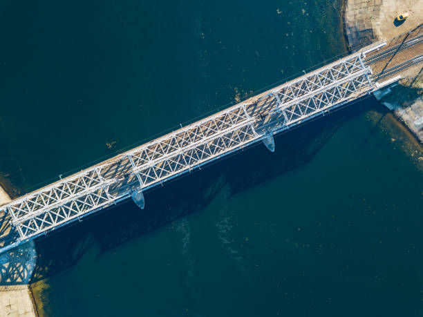 istock Top view from drone of railway bridge over Voronezh river 1057744718