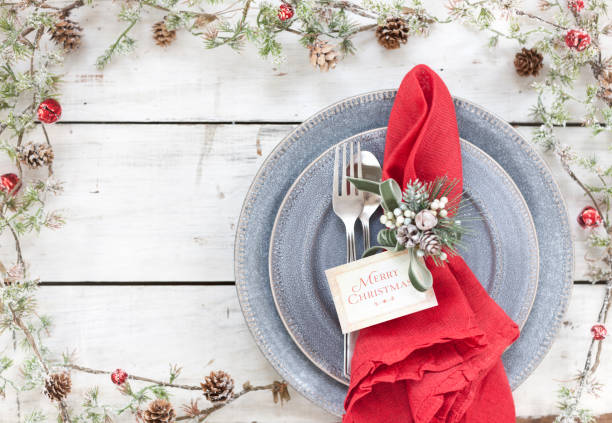 istock Christmas holiday dining with place card 1057746444