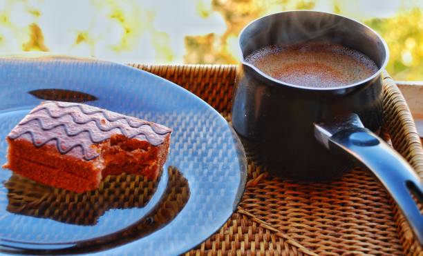 istock aromatic morning coffee with chocolate cake. 1057756482