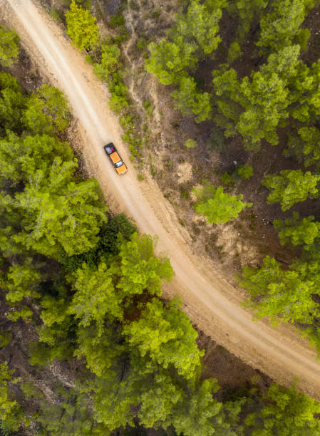 istock Aerial View, Road through the forest 1057756872
