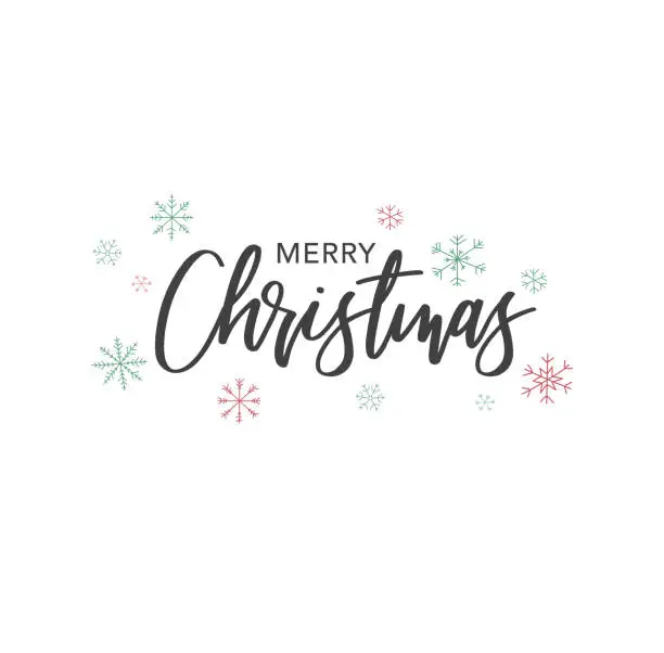 Vector illustration of Merry Christmas Calligraphy Vector Text With Hand Drawn Snowflakes Over White