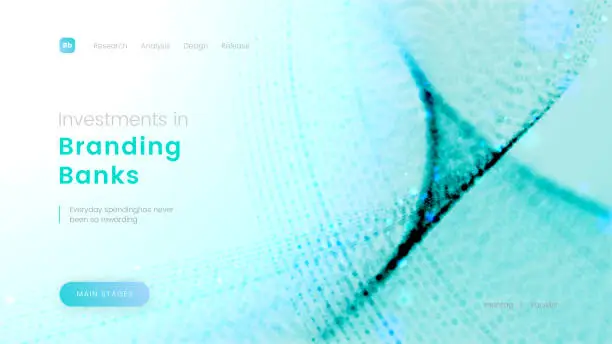 Vector illustration of Landing page template with abstract blue particles - Investments in Branding Banks, can be used for corporate business, economic projects and financial theme web sites