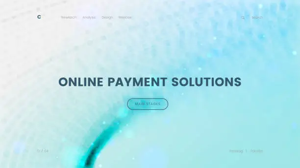 Vector illustration of Landing page template with a blue particles background - Online payment solution, can be used for ecommerce, banking and virtual sales theme web sites