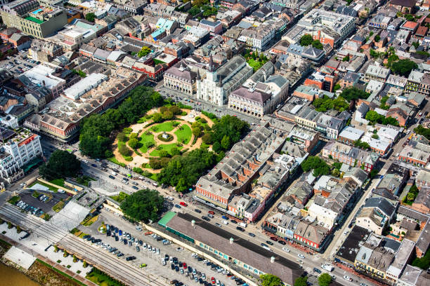 Jackson Square From Above Jackson Square in the midst of New Orleans' famed French Quarter. jackson square stock pictures, royalty-free photos & images