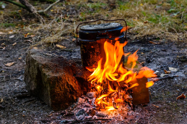 istock Cooking food in a kettle on bonfire 1057778780