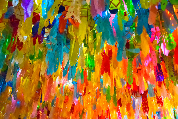 istock Colorful paper lamps at night 1057784890