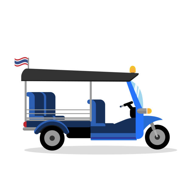 ilustrações de stock, clip art, desenhos animados e ícones de tuk tukthailand design with flag and isolated white background vector.taxi bangkok thailad.thai traditional tuk tuk. - jinrikisha thailand tuk transportation