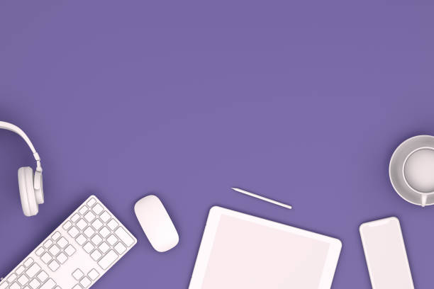 3D Rendering, Technology, Digital Tablet,  Computer Keyboard, Smart phone, Flat lay.