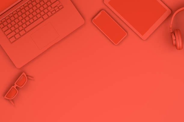 istock Top view of office desktop with Smart Phone, Digital Tablet and Laptop, Technology Concept. 1057791736