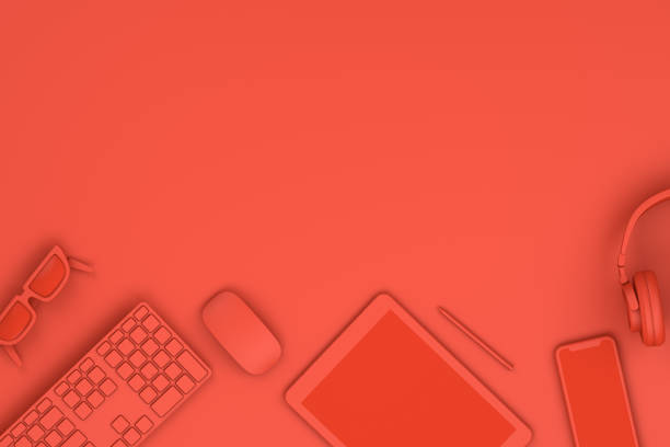 istock Top view of office desktop with Smart Phone, Digital Tablet and Keyboard, Technology Concept. 1057791802