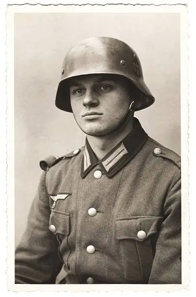 Photo of German soldier with steel helmet