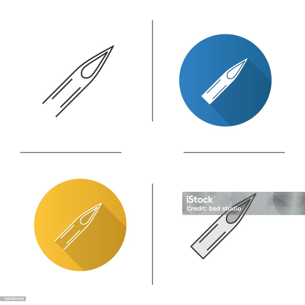 Tattoo needle tip icon Tattoo needle tip flat design, linear and color icons set Color Image stock vector