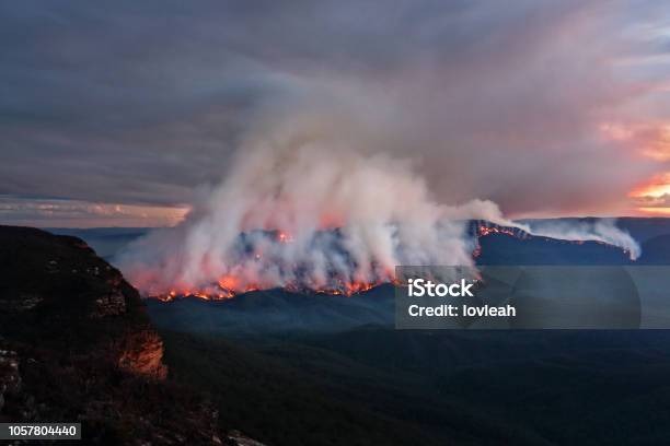 Mount Solitary Burning In Blue Mountains Australia Stock Photo - Download Image Now