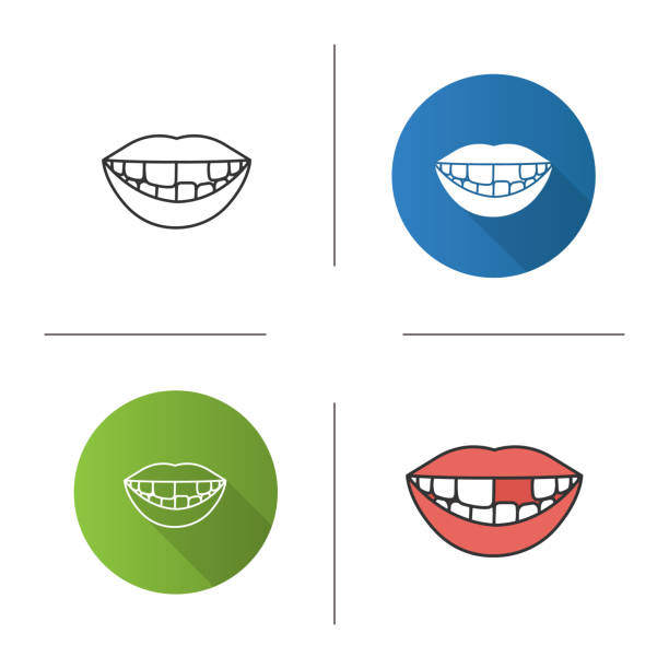 illustrazioni stock, clip art, cartoni animati e icone di tendenza di sorridi con l'icona del dente mancante - toothless smile