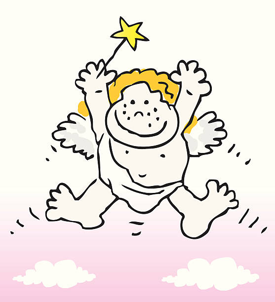 cupid angel cartoon-illustration am valentinstag - angel cherub heart shape smiling stock-grafiken, -clipart, -cartoons und -symbole