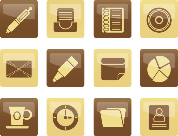 Office & Business Icons over brown background Office & Business Icons over brown background - Vector icon Set escribir stock illustrations