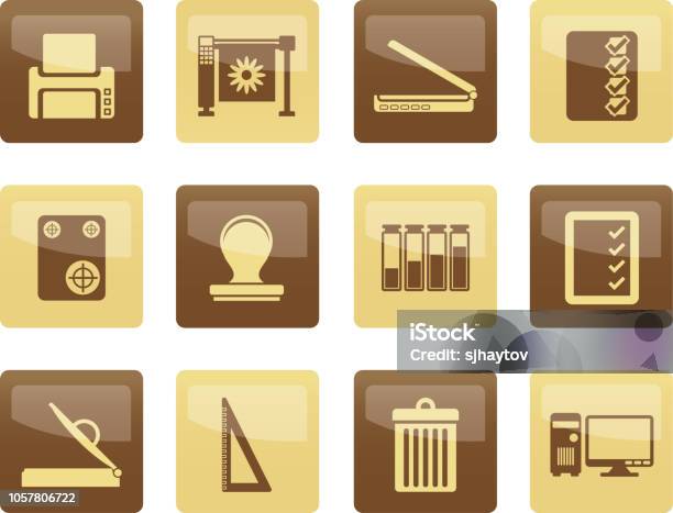 Print Industry Icons Over Brown Background Stock Illustration - Download Image Now - Icon Symbol, Airtight, Art