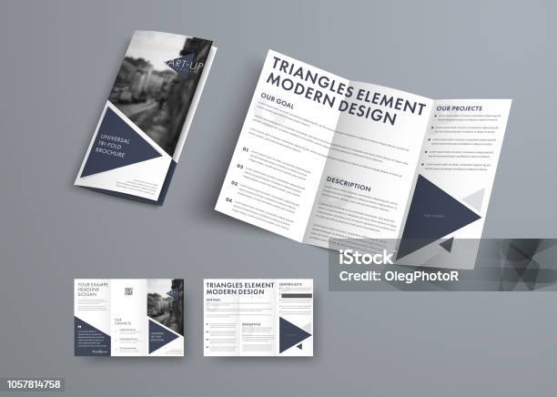 Vetores de Design De Brochura Trifold Em Estilo Moderno Com Elementos Triangulares E Espaço Para Foto e mais imagens de Folheto - Publicação