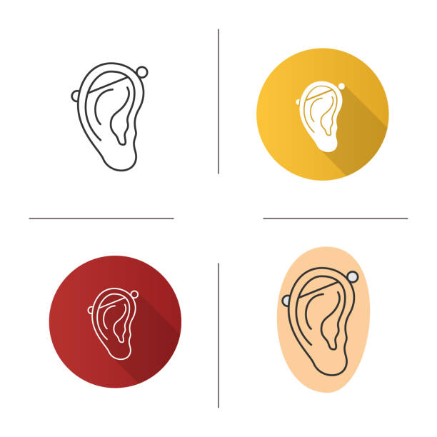 Industrial piercing icon Piercing flat design, linear and color icons set cartilage piercings stock illustrations