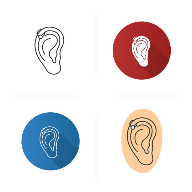 Helix piercing hoop icon Helix piercing hoop flat design, linear and color icons set cartilage piercings stock illustrations