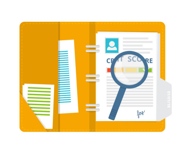 Credit document with history, statistics, indicators of creditworthiness and solvency. Credit paper document with rating, history, statistics and indicators of creditworthiness and solvency. Colorful scale with the divisions from minimum to maximum. Vector illustration. solvency stock illustrations