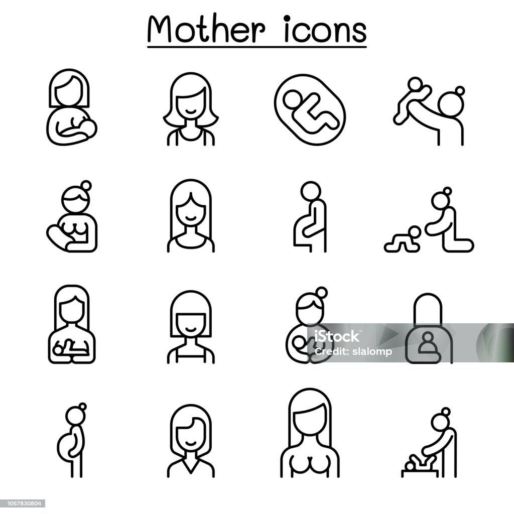 Mother and Woman icon set in thin line style Icon Symbol stock vector