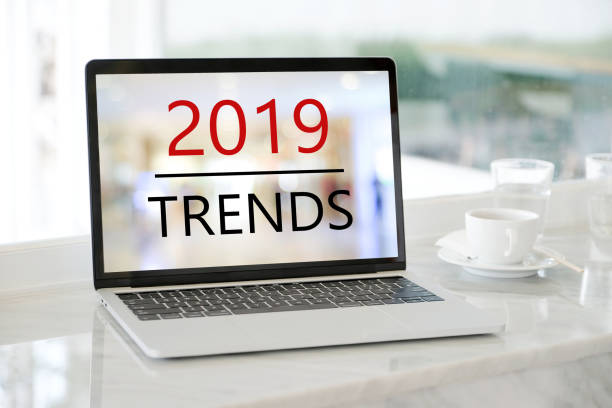 istock Laptop computer with 2019 trends on screen background, digital marketing, business and technology concept 1057832376