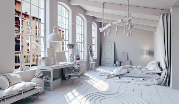 istock 3d rendering of beautiful clean interior, industrial design 1057838354