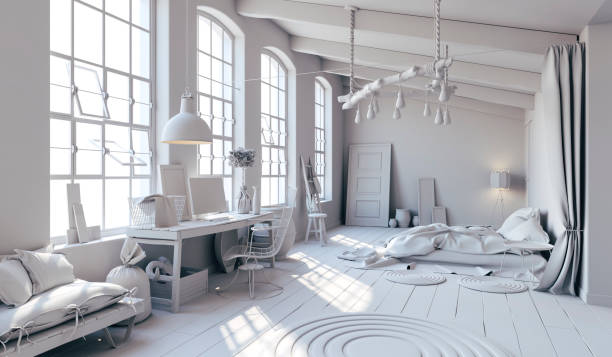 istock 3d rendering of beautiful clean interior, industrial design 1057838374