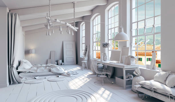 istock 3d rendering of beautiful clean interior, industrial design 1057838388