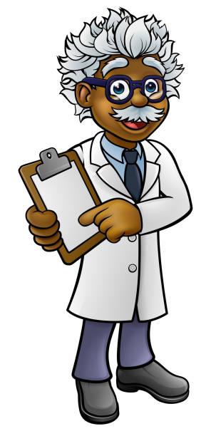 クリップボードを保持している科学者の漫画のキャラクター - cartoon scientist professor mascot点のイラスト素材／クリップアート素材／マンガ素材／アイコン素材