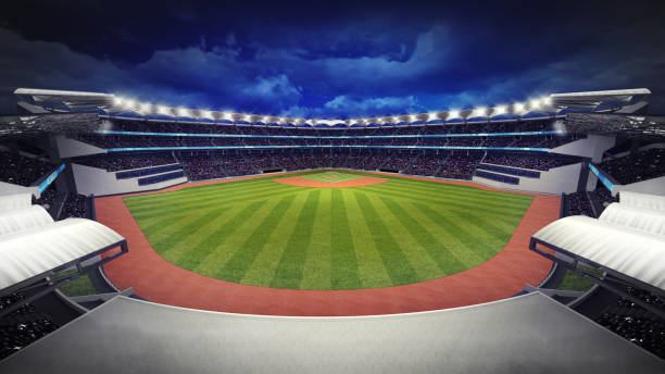 istock amazing baseball stadium with fans under roof 1057838944