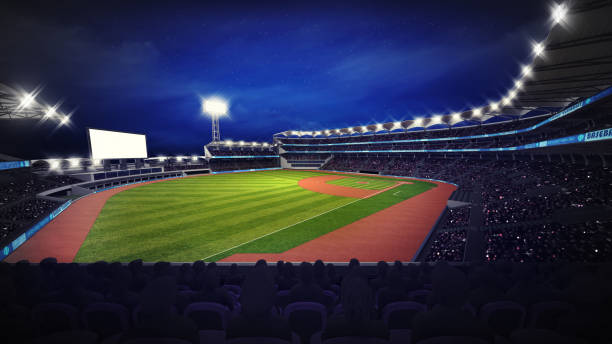 istock modern baseball stadium with fans at corner view 1057839430