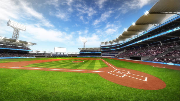 stadio di baseball con i tifosi al tempo soleggiato - baseball stadium fan sport foto e immagini stock