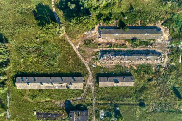 Photo of Abandoned and destruction livestock farm. Aerial view