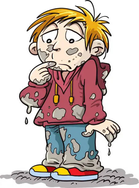 Vector illustration of boy covered in mud