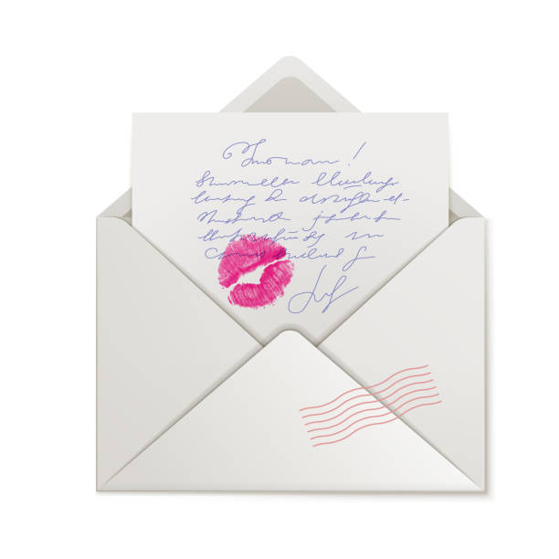 istock Beautiful pink lipstick kiss on love letter. 1057850420
