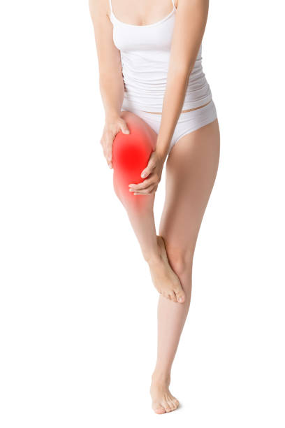 istock Pain in knee, joint inflammation isolated on white background 1057850666