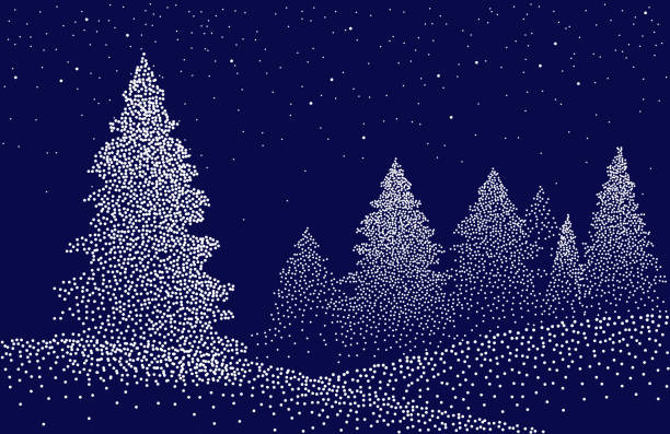 ilustrações de stock, clip art, desenhos animados e ícones de winter background landscape with fir trees and pines in snow - wintry landscape snow fir tree winter