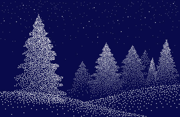 Winter background landscape with fir trees and pines in snow Winter background landscape with fir trees and pines in snow. Coniferous forest, night, sky, stars. Christmas Decoration. Vector illustration chalkboard visual aid illustrations stock illustrations