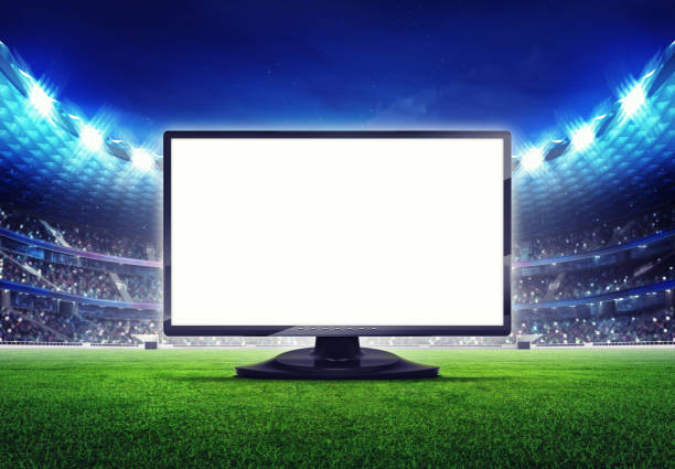 football stadium with empty editable tv screen frame sport match background digital illustration my own design stadium advertising stock pictures, royalty-free photos & images